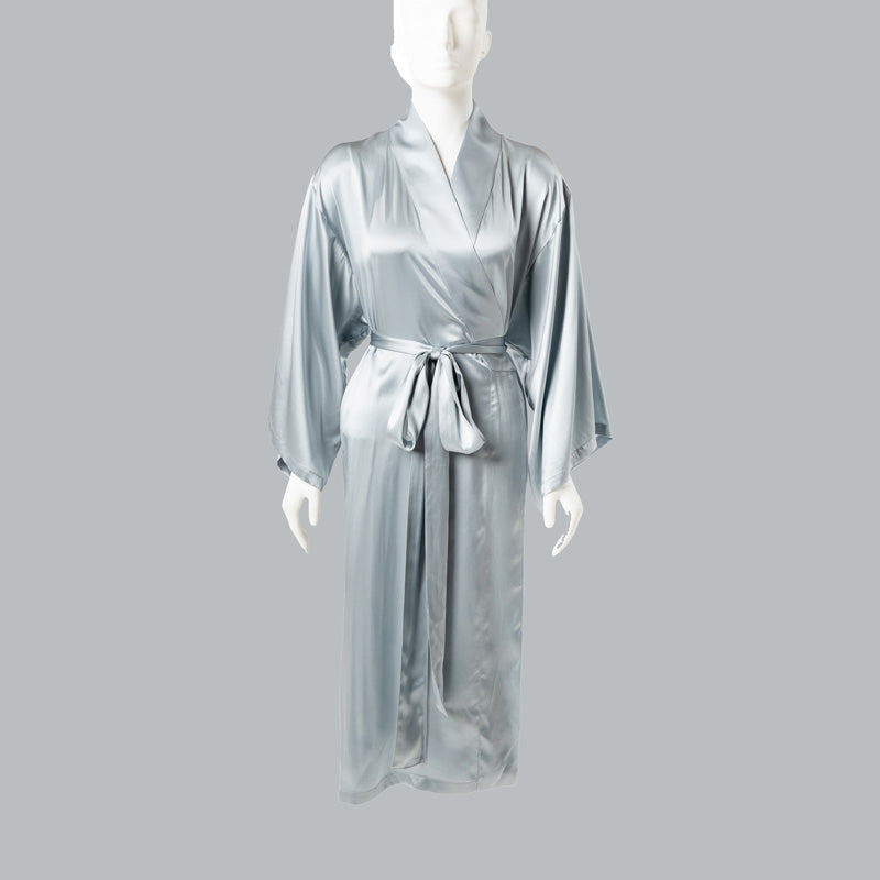 Pure Silk Kimono Robe in Duckegg