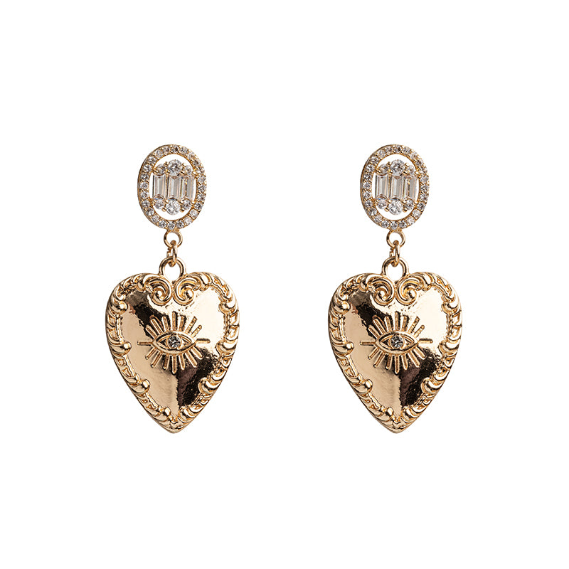 Diamanté Heart Drop Earrings