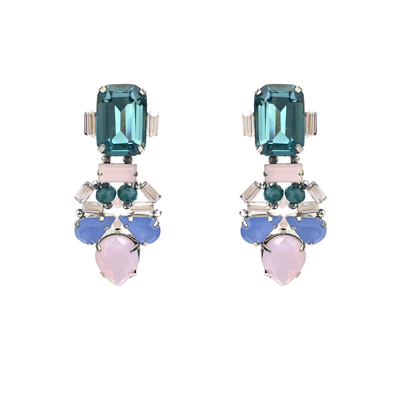 Aqua Pink Cut Glass Earrings
