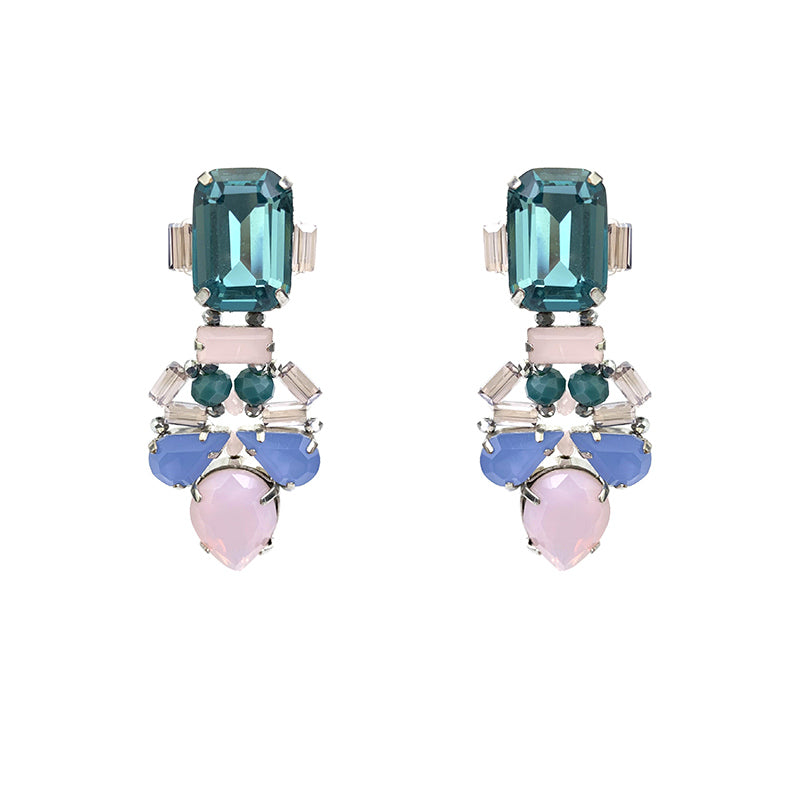 Aqua Pink Cut Glass Earrings