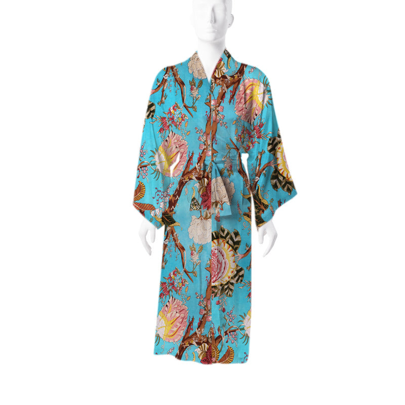 Cotton Kimono Robe in Turquoise