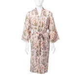 Cotton Kimono Robe in Olive Flower
