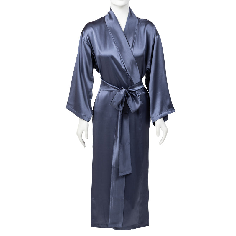 Pure Silk Kimono Robe in Denim