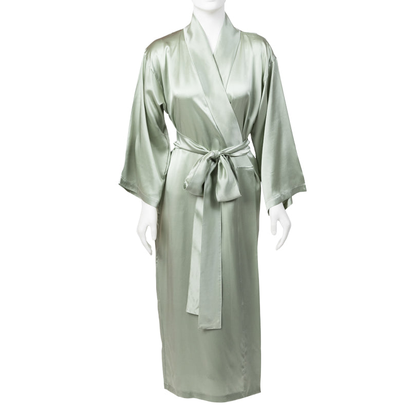 Pure Silk Kimono Robe in Moss